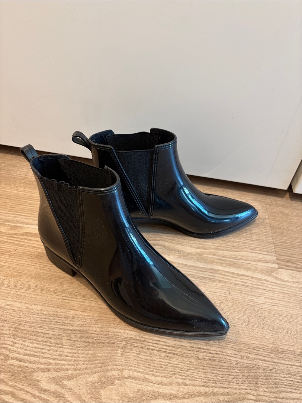 Jeffrey Campbell Black Patent Pointed Chelsea Rain Boots - Picture 2 of 5